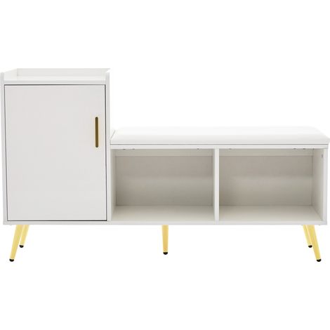 Zapatero con banco blanco brillo HOMVRA 120 x 40 x 71,5 cm (1/5)
