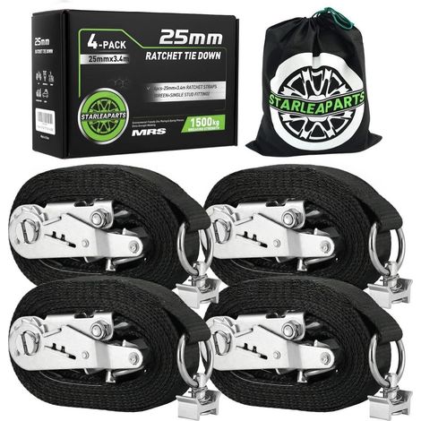 4er-Pack Spanngurte für Airlineschienen, 3,4m x 25mm, 1500kg Bruchlast (1/5)