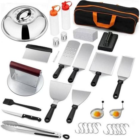 13 pièces spatule barbecue, acier inoxydable professionnel, accessoires teppanyaki pour plaque de cuisson