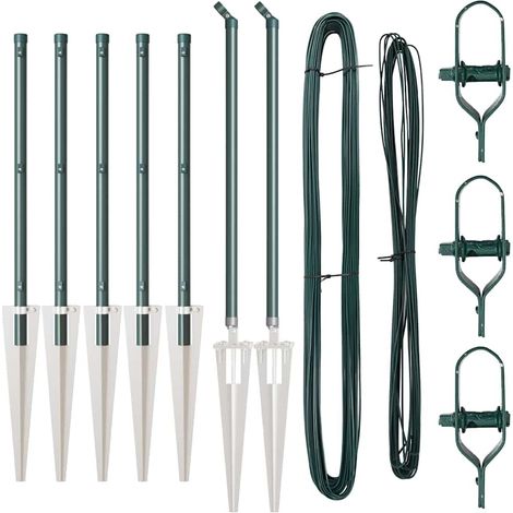 Grillage rouleau,Poteaux de clôture 7 pcs Vert Ø32mm 80 cm Acier galvanisé (1/5)