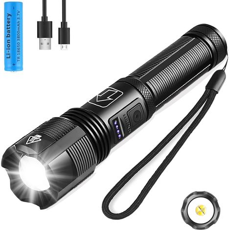 Linterna Led - 3000 Lúmenes - XHP70 - Recargable Por USB - 5 Modos - Zoom Ajustable - IP67 - Para Acampada, Senderismo Y Emergencias - 1 Unidad (1/5)