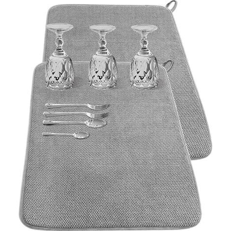 Lot de 2 grands tapis de séchage à vaisselle pour comptoir de cuisine, 60x43 cm, tapis d'égouttoir à vaisselle absorbants en microfibre pour comptoirs (1/5)