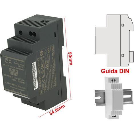MW MEAN WELL HDR-30-12 Trasformatore Rotaia Industriale 12V 24W 2A Barra Guida DIN Rail Power Supply Universale