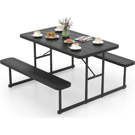 CASART Picnic Table Bench Set Camping Dining Table for 2-4 People-Black (1/5)