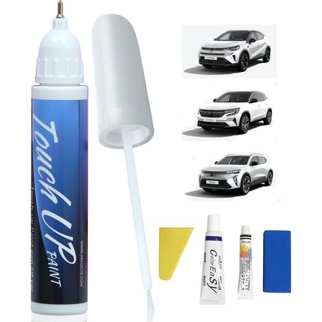 Peinture de Retouche pour Kit Stylo Retouche Peinture Carrosserie et Stylo Vernis, Stylo de Retouche 2 en 1 Avec Pinceau Efface Rayure Voiture, Polar White (PYW)