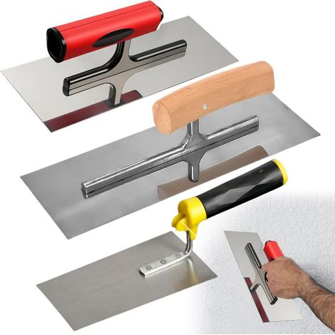 Lot de 3 truelles de lissage professionnelles en acier inoxydable - Avec truelle de nettoyage - Truelle de maçon en acier inoxydable - Avec poignée souple - Outil de stuckateur - Avec poignée