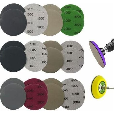 Lot de 24 disques abrasifs auto agrippants 75mm – 6 grains 1000/1500/2000/3000/4000/5000 – Pour ponçage humide et sec – Papier de verre durable (1/5)