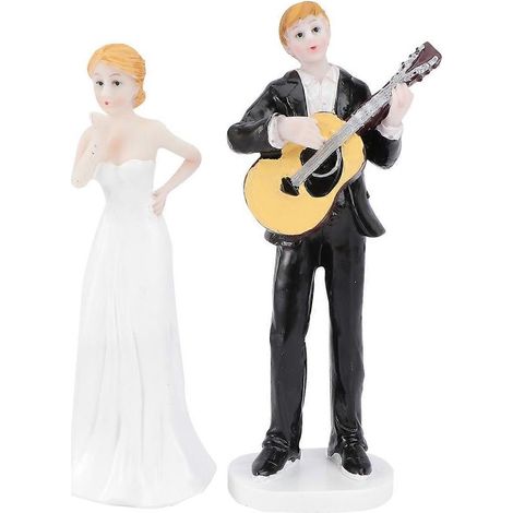 Romantische Figur eines Brautpaares, das Gitarre spielt, um eine Torte zu schmücken elegante Harzfigur, Geschenkidee. (1/5)
