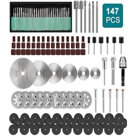Vtizikl Schleifdorne, passend für Dremel-Nagelbohrer, 147-teiliges Set mit Sägeblättern und rotierenden Schleifwerkzeugen (1/4)