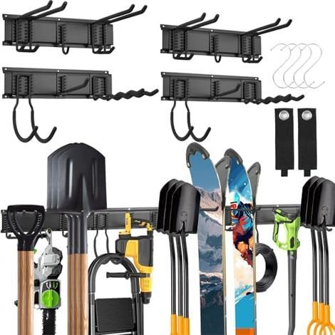 Robuster, 162,5 cm langer, wandmontierter Werkzeugorganizer, Garagen- und Gartenregal mit 12 Stahlhaken für Leitern, Besen, Schaufeln, Rechen und Sensen - (1/5)