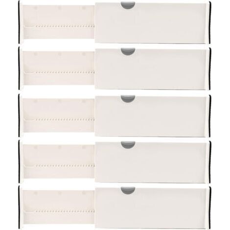 Lot de 5 séparateurs de tiroirs, réglables, en plastique, système de rangement de tiroirs, extensibles, 28 à 44 cm, pour cuisine, salle de bain, bureau, chambre à coucher, commode (1/5)