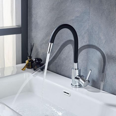 Robinet de Cuisine Flexible avec Tuyau en Silicone,2 Types Jet Eau,Argenté (1/5)