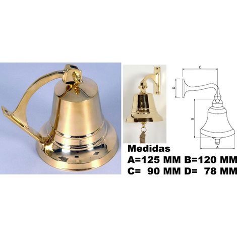 Campana de latón brillante 150mm con badajo, cuerda y 2 tornillos