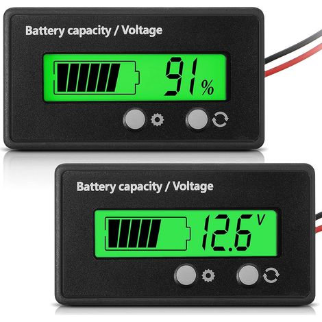 Compteur de Batterie DC 12V 24V 36V 48V 60V 72V 84V avec Alarme, Réglage Avant et Clé Commutation, Indicateur de Tension de Capacité de Batterie Plomb-Acide et Indicateur Batterie (Vert) (1/5)