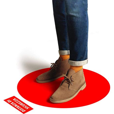 Bollo Adesivo Segnaletica Distanziamento Sociale per Pavimento, Rosso (1/5)