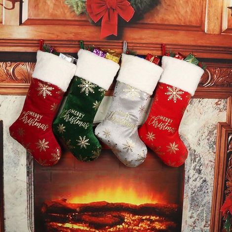 Chaussettes de Noël - idéales pour décorer sapins, cheminées, escaliers, portes, murs, fenêtres, etc. - Lot de 4 (1/4)