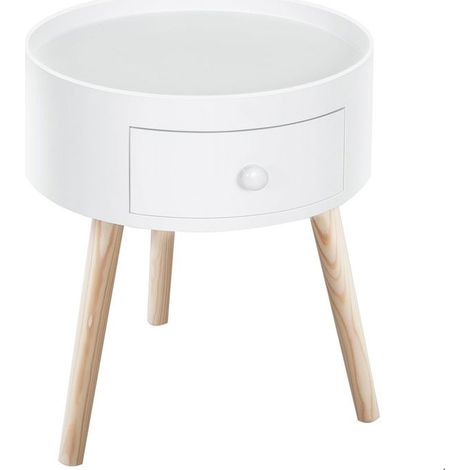 Table basse ronde 40x40, plateau blanc bois massif, table basse salon rangement intégré, structure stable, facile à monter (1/5)