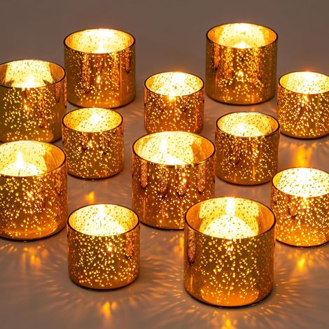 Photophore Doré Bougeoir Noel Table: Lot de 12 en Verre (1/5)