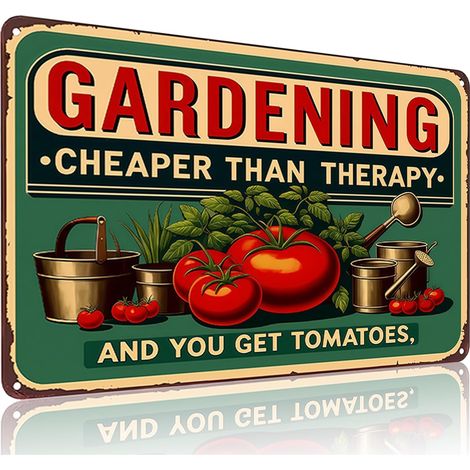 Cadeaux de Plantes "Le Jardinage Est Moins Cher Que la Thérapie", Plaque de Fer Vintagée pour Décoration de Jardin, Patio, Porche, Jardin, Cabane de Femme 20x30 Cm (1/5)