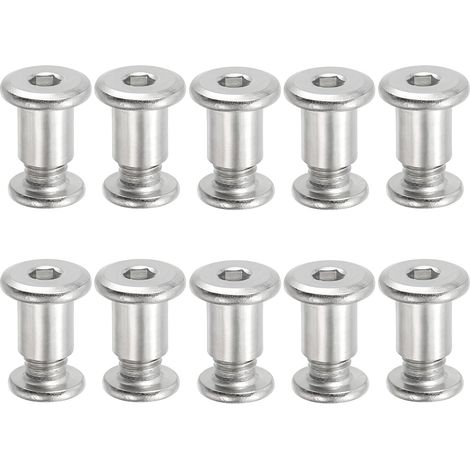 Vis Chicago Hexagonales, 10 Ensembles Vis de Fixation M8 x 12 mm Écrous de Boulon à Tête Hexagonale pour Scrapbooking, Ceinture, Album Photo, Réparation de Meubles, Argenté (1/5)