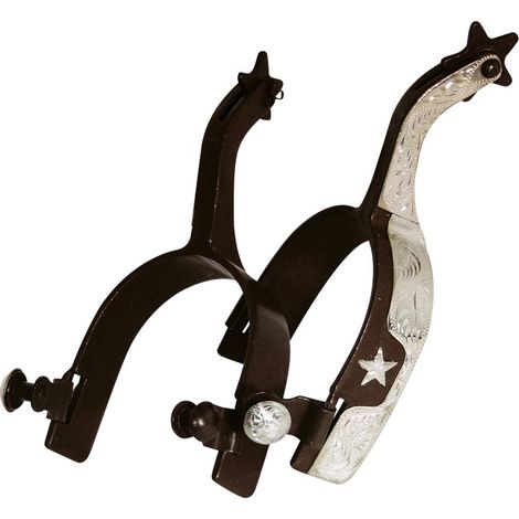 Éperons de ranger étoiles antiques avec roues interchangeables et inserts plaqués nickel-argent