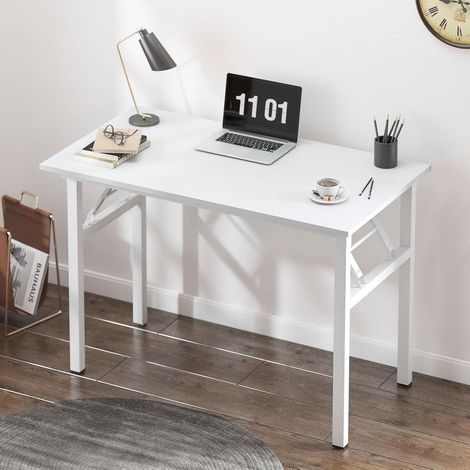 Bureau Pliable d'Ordinateur Informatique Table Pliante Cuisine Petit Bureau Mural Rabattable 80x40x75cm Console Meuble Bois Métal pour Salle de Conférence Gaming Domicile Blanc (1/5)