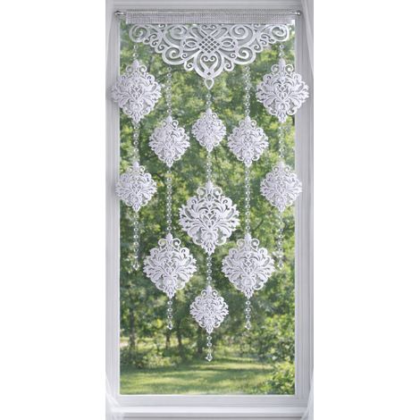 Tenda moderna EKRAN traforata con ghirlanda di cristalli GLAMUR Z16 bianca