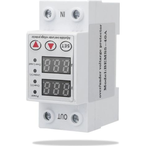 Voltage Protector 230V 40A, Current Protector, BEMS5-40A Digital Over-Voltage Overcurrent Protector, 50/60Hz, In 2P size, support 35MM standard rail installation (1/5)