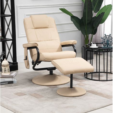 Fauteuil relax massant 77x84x100 cm en métal et similicuir blanc, inclinable pour salon FloraGrace (1/5)