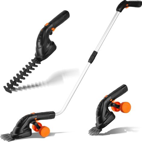 Cesoia per Erba a Batteria 7,2V2000mAh,Tagliasiepi a batteria 2in1  Forbici per erba con Manico Telescopico, Taglia bordi, Impugnatura Rotante 180°, Per Siepi, Giardino, Prato, Cespugli, Nero (1/5)