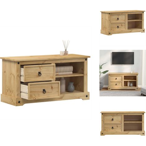 Meuble TV Corona 100x40x52 cm bois de pin massif - Meuble Tv - Meuble Tv Bois - Meuble Tv Design - Meuble Tv Moderne - Meuble Tv Industriel (1/5)