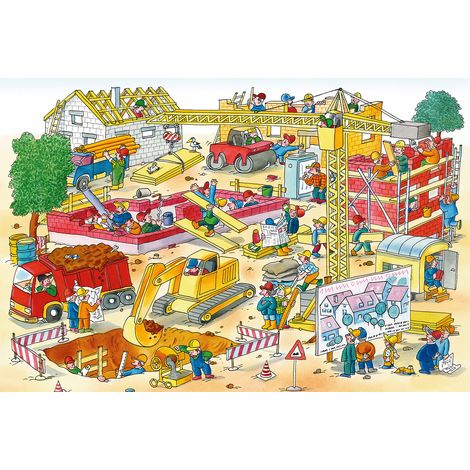 Papier peint panoramique design motif chantier | Tapisserie panoramique originale pour chambre enfant | Papier peint panoramique enfant original - 267 x 400 cm (4 pièces) (1/2)