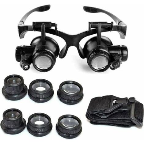 Une loupe frontale avec éclairage LED, offrant un grossissement de 10x, 15x, 20x et 25x, adaptée aux travaux manuels. (1/4)