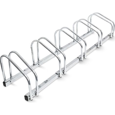 Set of 3 Bike Stand For 5 Bikes, Floor And Wall Mount, 26 x 130 x 32 cm, Outdoor Bike Holder Rack, Steel, Silver