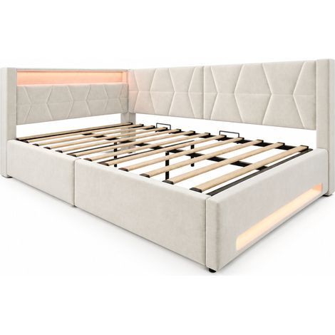 Polsterbett 140x200 cm in Beige Samt mit LED, USB und Typ-C (1/5)