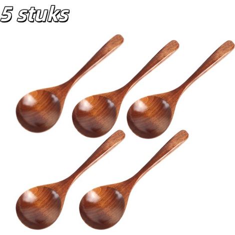 Set da 6 pezzi composto da cucchiai di legno, cucchiai per riso e padella antiaderente per cucinare, mescolare, amalgamare miele, tè, bibite, dessert e altro ancora. (1/5)