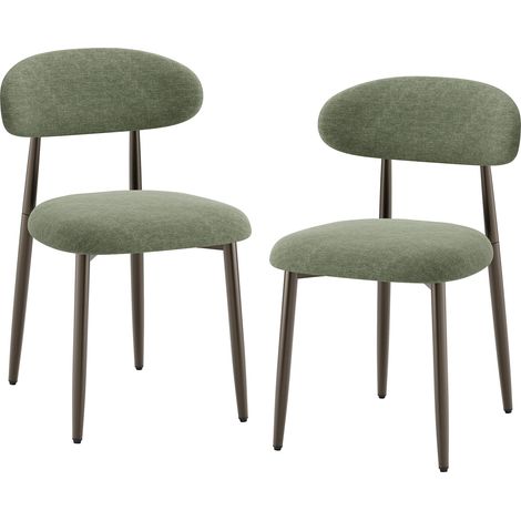 COLAMY Lot de 2 chaises de salle à manger en tissu rembourré,dossier incurvé ergonomique,pieds en métal finition bronze,design moderne,vert