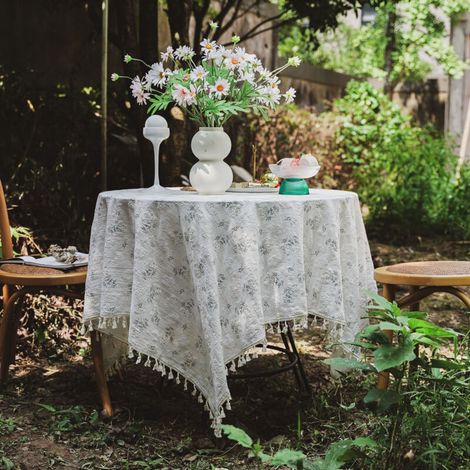 Nappes rondes de 60 cm (23,6 pouces) en coton et lin à motifs floraux