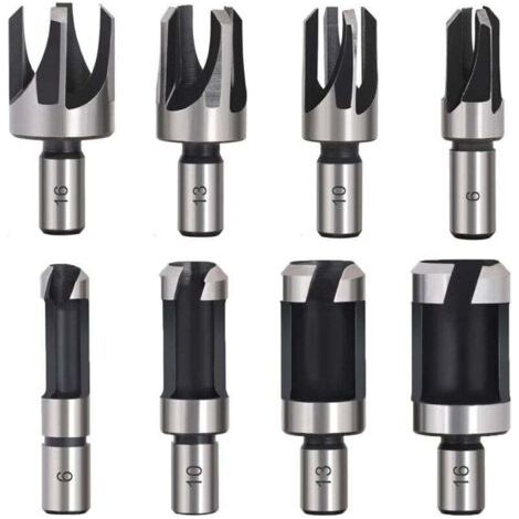 Tourillon Bois 8PCS Foret Bois Fraise à Bouchonner Bois outil de coupe bois Mèches des Bouchons Wood Plug Cutter Drill Bits 6mm /10mm/13mm/16mm Petite Fraise Bois Pour Perceuse (1/4)