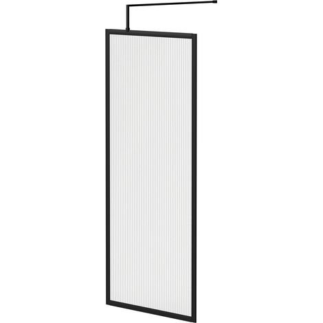 Colore 8mm Fluted Glass Matt Black 1850mm x 800mm Fully Framed Walk In Shower Screen including Wall Channel and Support Bar (1/5)
