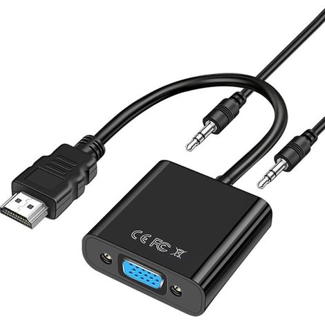 Adaptateur HDMI vers VGA Adaptateur hdmi vga,1080P convertisseur vga vers hdmi Cable pc avec 3,5 mm Câble Audio Cable Ordinateur plaqué Or pou PC,Projecteur,HDTV,PS4/3 (1/5)