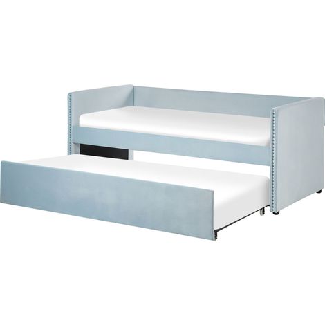 Ausziehbett Samtstoff TROYES 90 x 200 cm Hellblau (1/5)