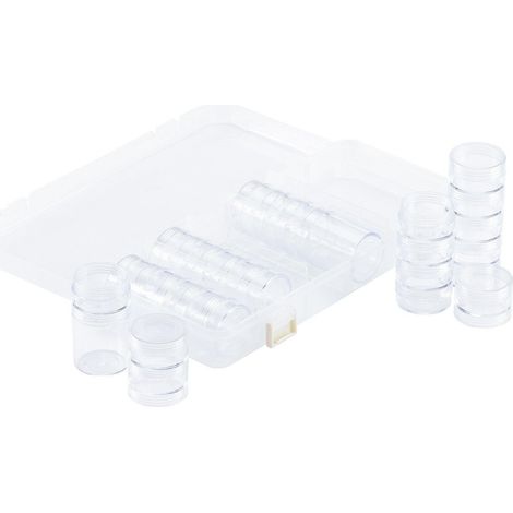 Boîte de Rangement - 28 Pots de 26 fois Ø4 cm x 2 cm et 2 fois Ø4 cm x 5 cm - Plastique - 27 x 11,5 x 4,2cm - pour Album Photo de Classe, Accessoires Diamond Painting et Scrapbooking (1/5)