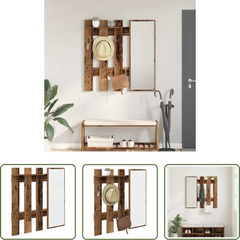 Kleiderschrank - Wandmontierter nachttisch mit Spiegel Altholz 100 x 10 x 100 cm (1/5)