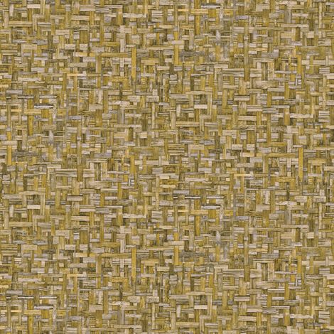 Papier peint rétro jaune imitation bois tissé Tapisserie ocre effet bois pour bord de mer Papier peint vintage aspect bois tressé (1/4)