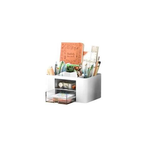 Organisateur de bureau 5 compartiments – Porte-stylos avec tiroirs – Plastique de haute qualité – Gain de place pour bureau et maison