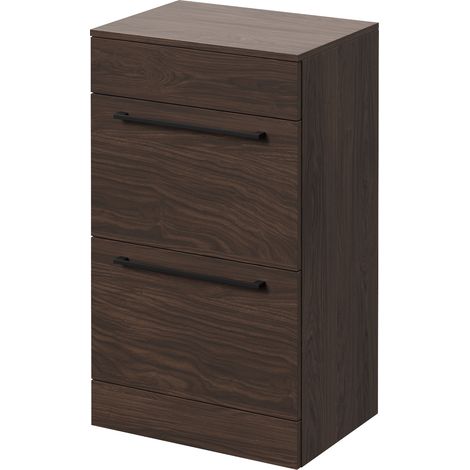 Napoli 390 Brown Oak 500mm 2 Drawer Vanity Unit for Countertop Basins - 500mm - Matt Black 320mm Handle
