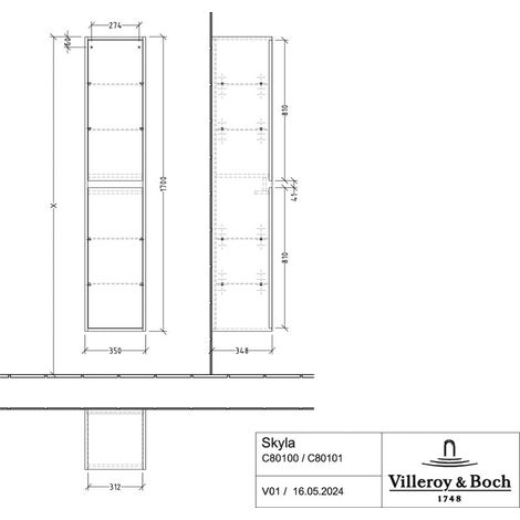 Villeroy & Boch C80100VL Armoire haute Skyla C80100 350x1700x