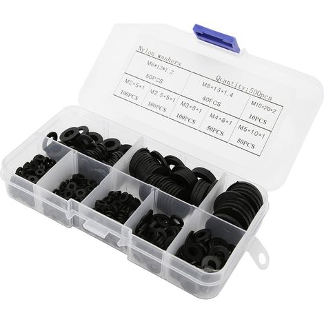 Rondelles en nylon (500 pièces/boîte) - M2, M2.5, M3, M4, M5, M6, M8, M10 - Accessoires de quincaillerie - Noir (1/5)