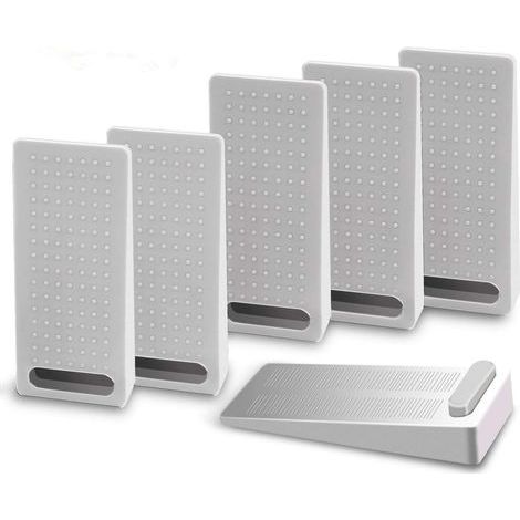 Tope de puerta, juego de 6 topes de puerta de goma antideslizantes, tope de puerta de suelo con altura ajustable, gris (1/5)